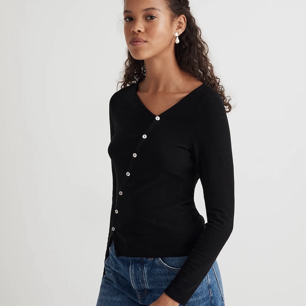 Madewell Asymmetrical Button-Front Black Cardigan Sweater Size XXS - Picture 4 of 6